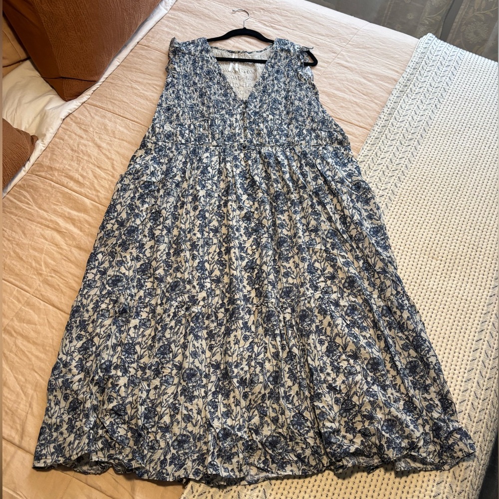 The Peregrine Midi Dress | Anthropologie | Blue & Cream Floral | 3X | EUC